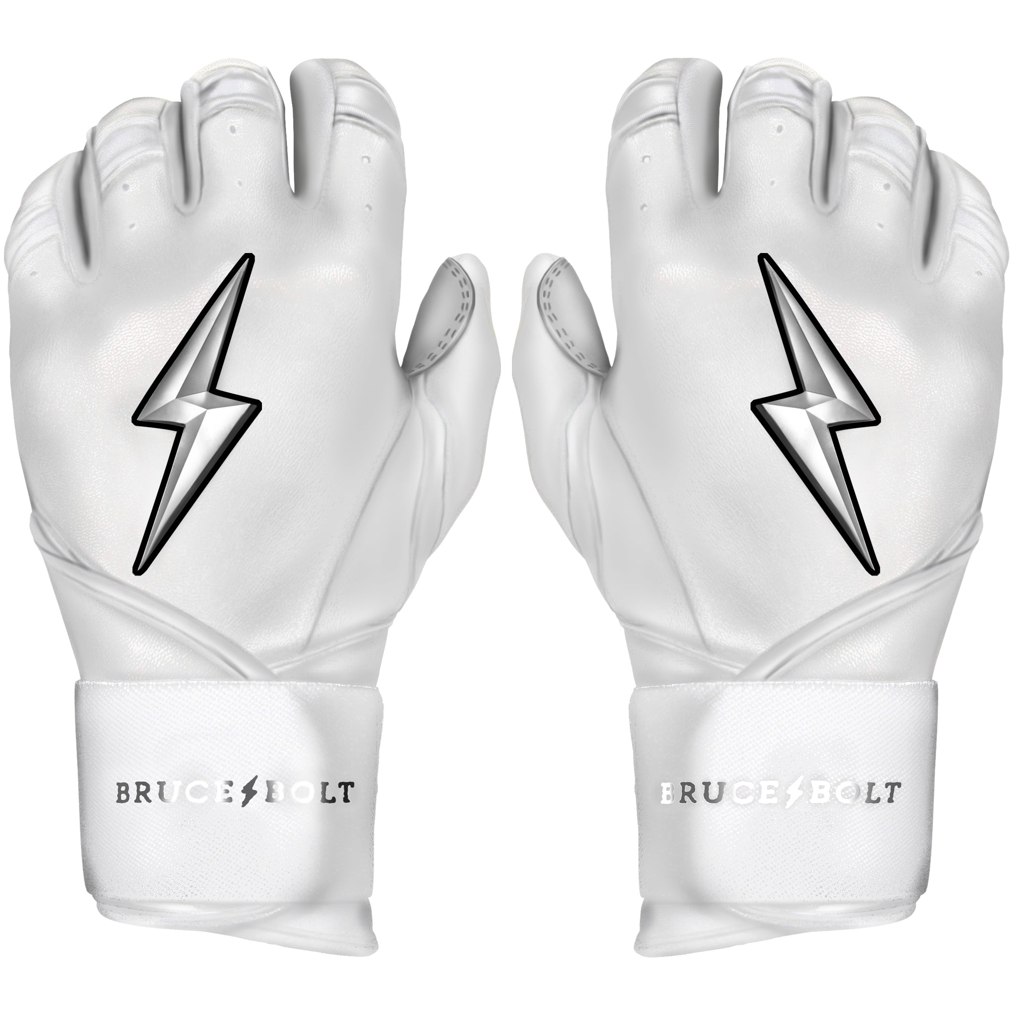 All White Full Wrap Batting Gloves | CHROME Series – BRUCE BOLT