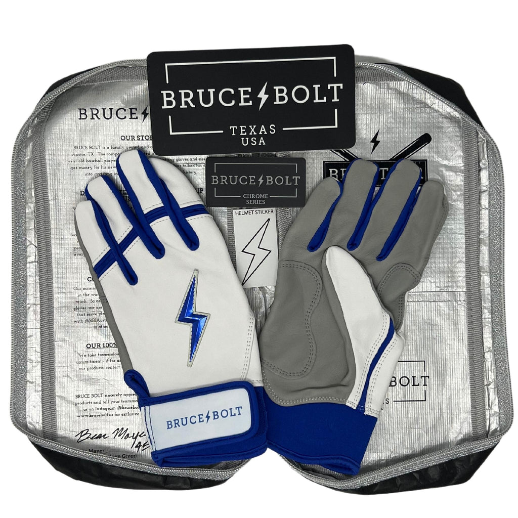 Blue & White Batting Gloves | BRUCE BOLT CHROME Series