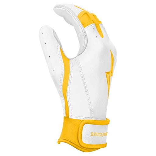 Leather White & Yellow Batting Gloves | BRUCE BOLT