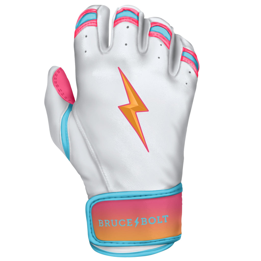 Sunrise Batting Gloves | White with Blue and Pink Accents Batting ...